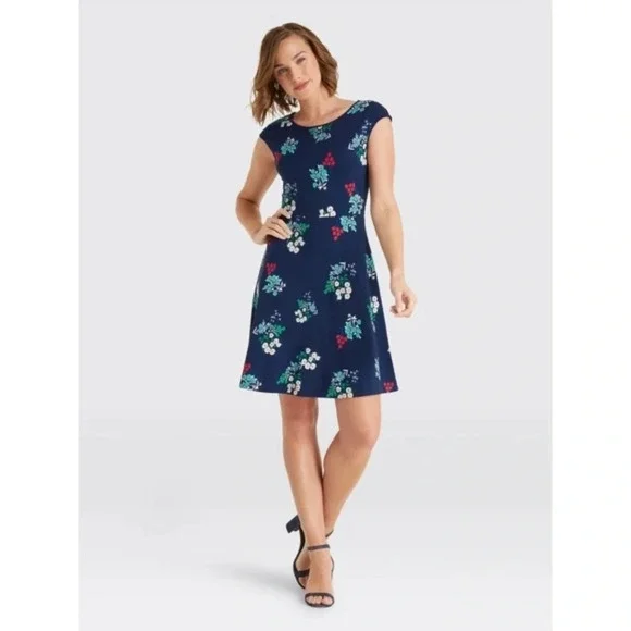 Draper James Floral Ponte A-Line Dress Navy Blue - Picture 1 of 7